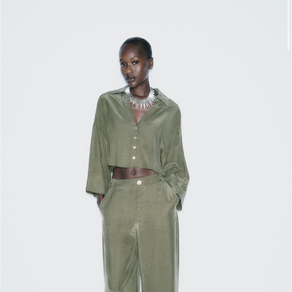 Zara Flowy Crop Top in Green - Picture 4 of 8